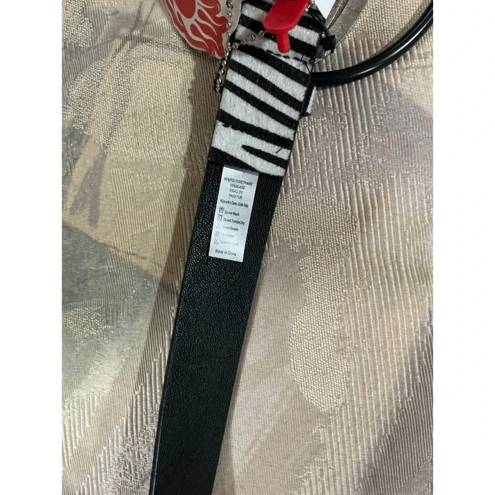 Von Dutch Zebra Print Faux Fur Rhinestone Logo Buckle Belt Y2K Coquette NWT M